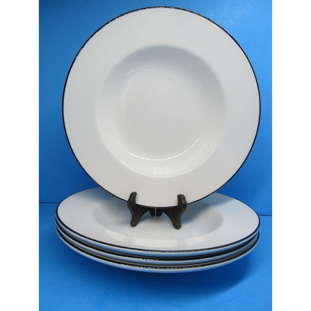 Crate & Barrel Classique Black Line  9 3/4" Soup Bowls Bundle of 4